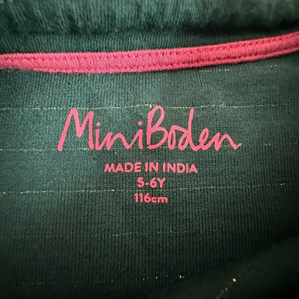 Mini Boden Emerald Green & Gold Stripe Velour Dress VGUC 5/6